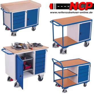 Heavy load workshop Table trolley with 2 shelves 1000kg