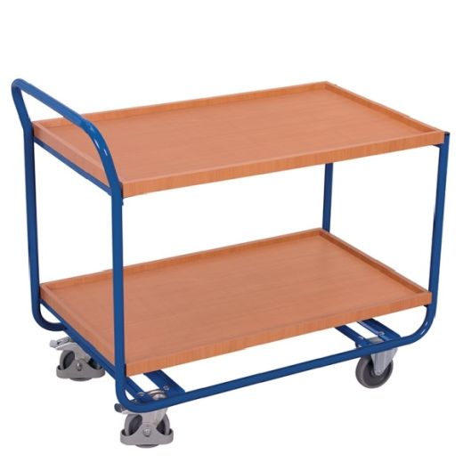 Stahl-Tischwagen mit 2 B&ouml;den K&auml;sten Holz