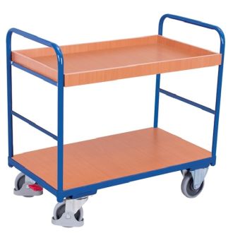 Shelf transport trolley with 1 tray and 1 shelf