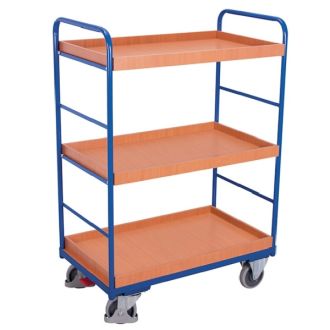 High shelf material trolley 3 trays wood-based