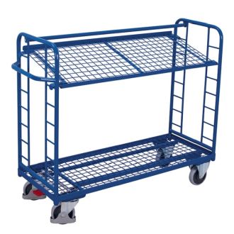 Shelf trolley with 2 mesh shelves inclinable 15 degrees