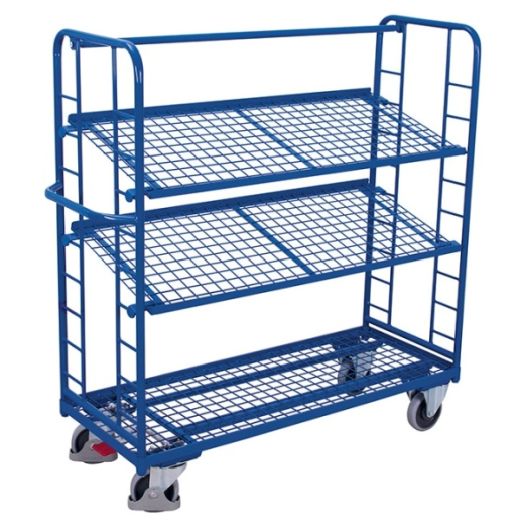 Shelf material stand trolley 3 mesh shelves variable