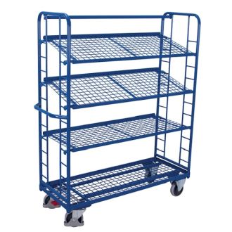 Shelf material trolley 4 mesh shelves inclinable variable