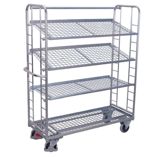 Shelf trolley 4 mesh shelves galvanized variable