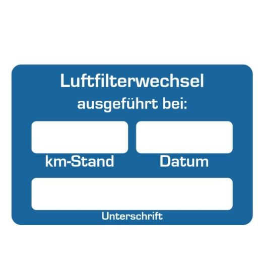 Aufkleber Luftfilter-Wechsel ausgeführt bei