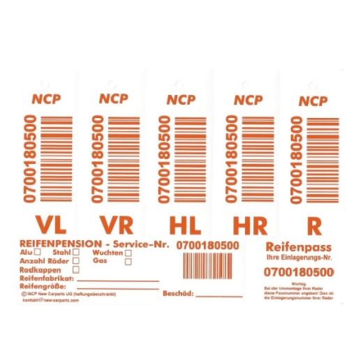 Anhänger Reifen-Etiketten mit Barcode orange