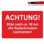 Aufkleber Service Radschrauben nachziehen 250 Stück
