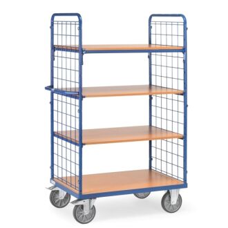 Etagenwagen mit 4 Böden aus Holz 2 Gitterwände