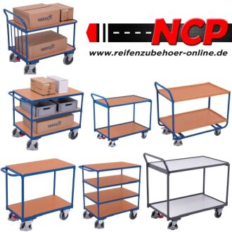 Leichte Tischwagen mit 2 Böden aus Holz grau
