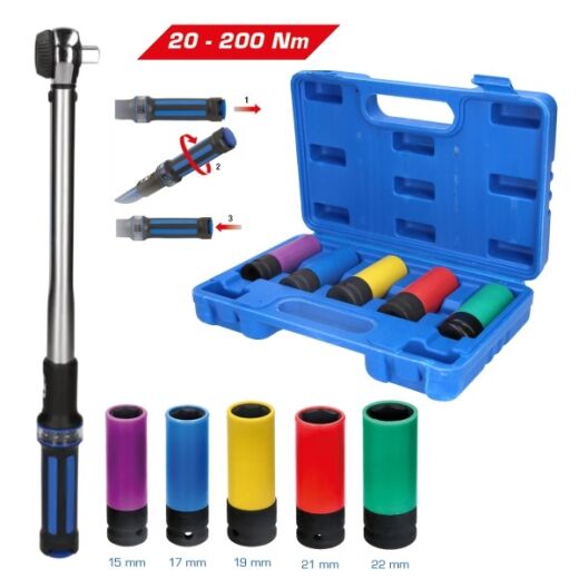 1/2" Drehmomentschlüssel Kraft-Stecknuss Satz 6 teilig
