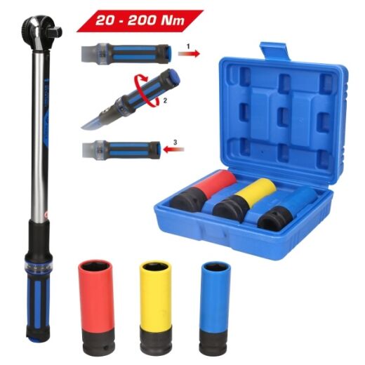 1/2" Drehmomentschlüssel Kraft-Stecknuss Satz 5 teilig